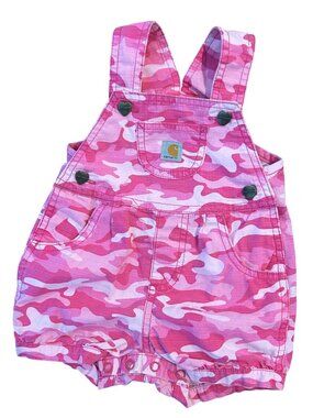 Carhartt Baby Girl Pink Camouflage Shortalls Overalls Size 9 months Pink Camo